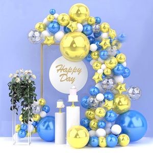 New - 142 pc Balloon Garland Arch Party Kit Metallic Blue and Gold Confetti